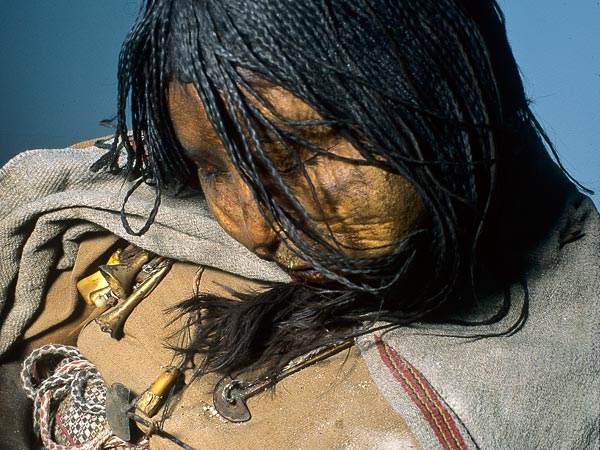 The thirteen year old Llullaillco Maiden mummy which was discovered on top of a 22,000ft mountain in Argentina. Photo © Johan Reinhard.